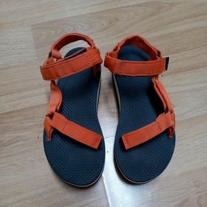 TEVA Flatform Black White Orange Platform Sandals Womens Size 8.